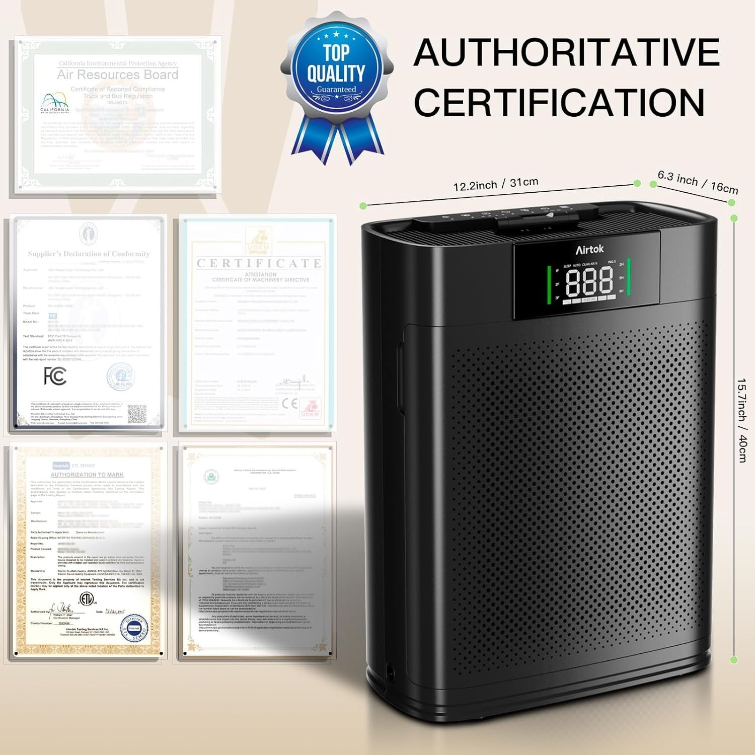 Large Room HEPA Air Purifier 1300ft² PM2.5 Auto Sleep Aromatherapy - Kwikley
