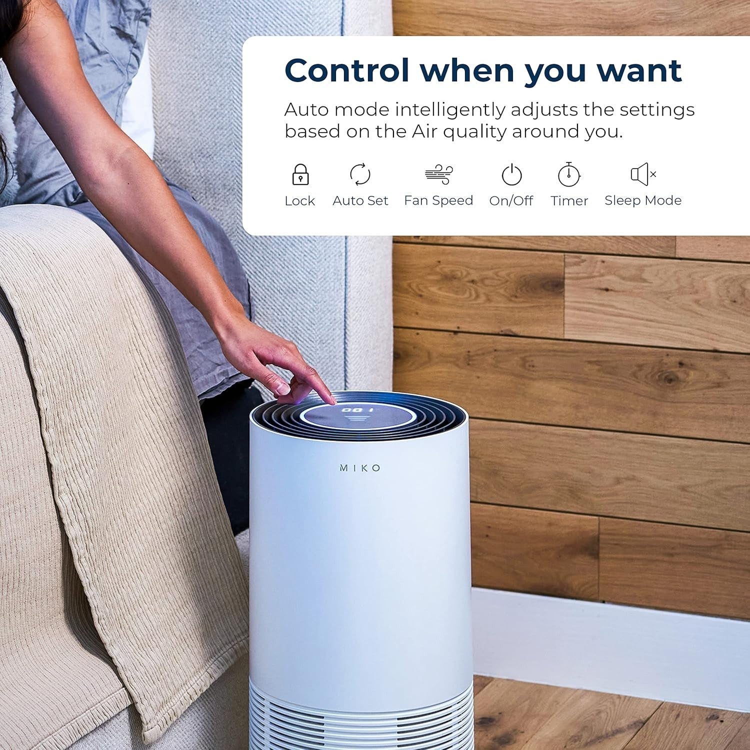 Large Room HEPA Air Purifier 1450ft² PM2.5 Sensor Auto Quiet Sleep - Kwikley