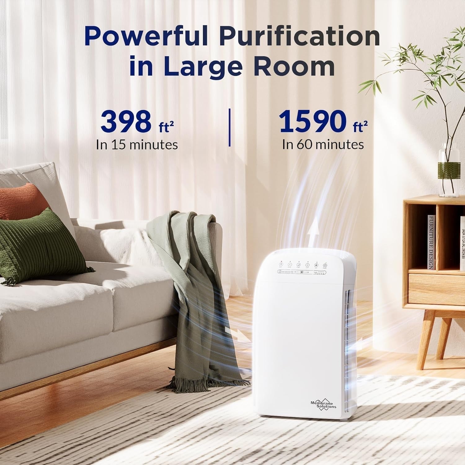 Large Room HEPA Air Purifier 1590ft² Quiet 22dB Smoke Pet Odor - Kwikley