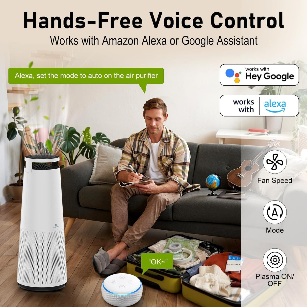 Large Room HEPA Air Purifier 2046ft² Smart WiFi Ionizer Odor - Kwikley
