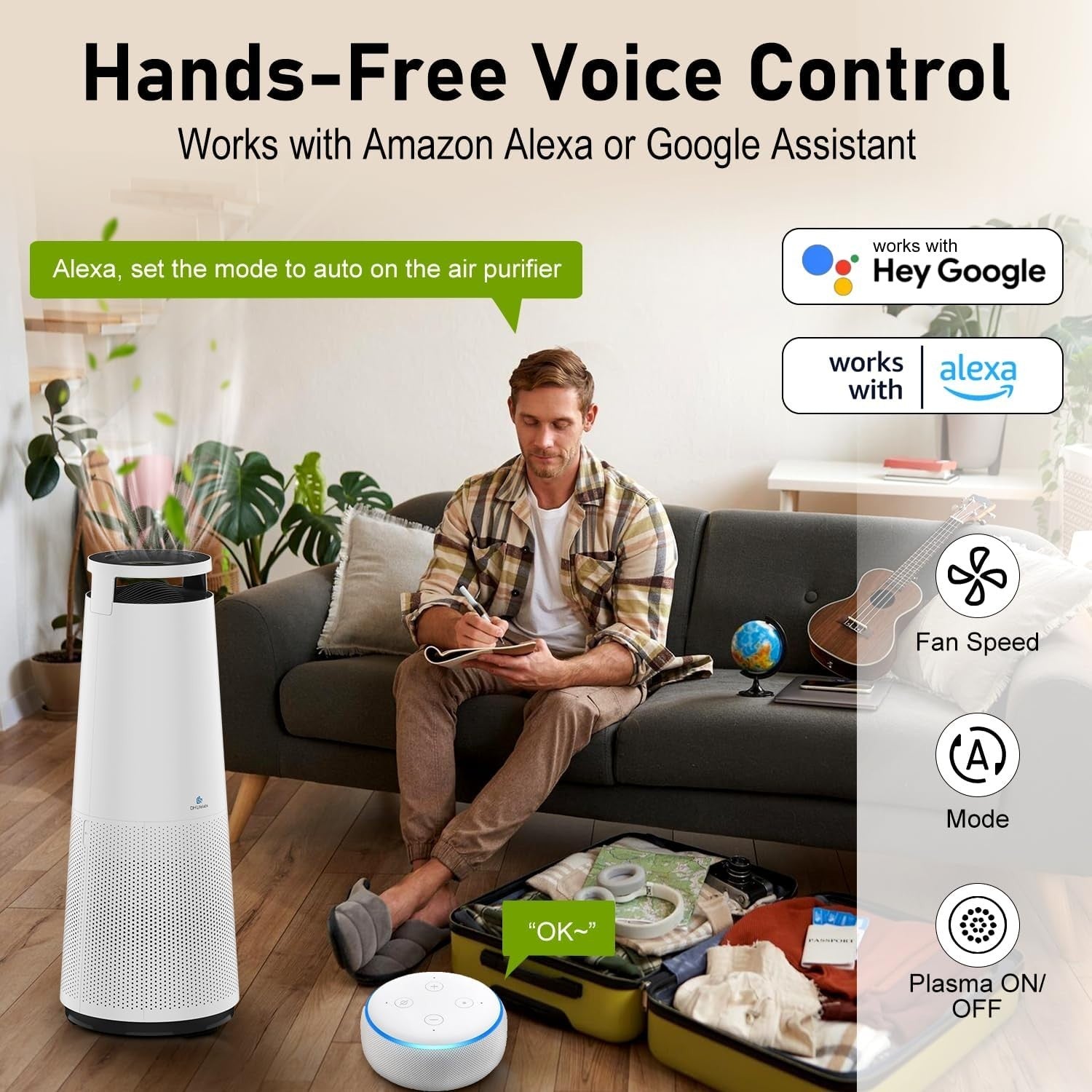 Large Room HEPA Air Purifier 2046ft² Smart WiFi Ionizer Odor - Kwikley