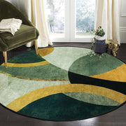 Large Round Area Rug 160cm Green Washable Non Slip Living Room Circle Carpet - Kwikley