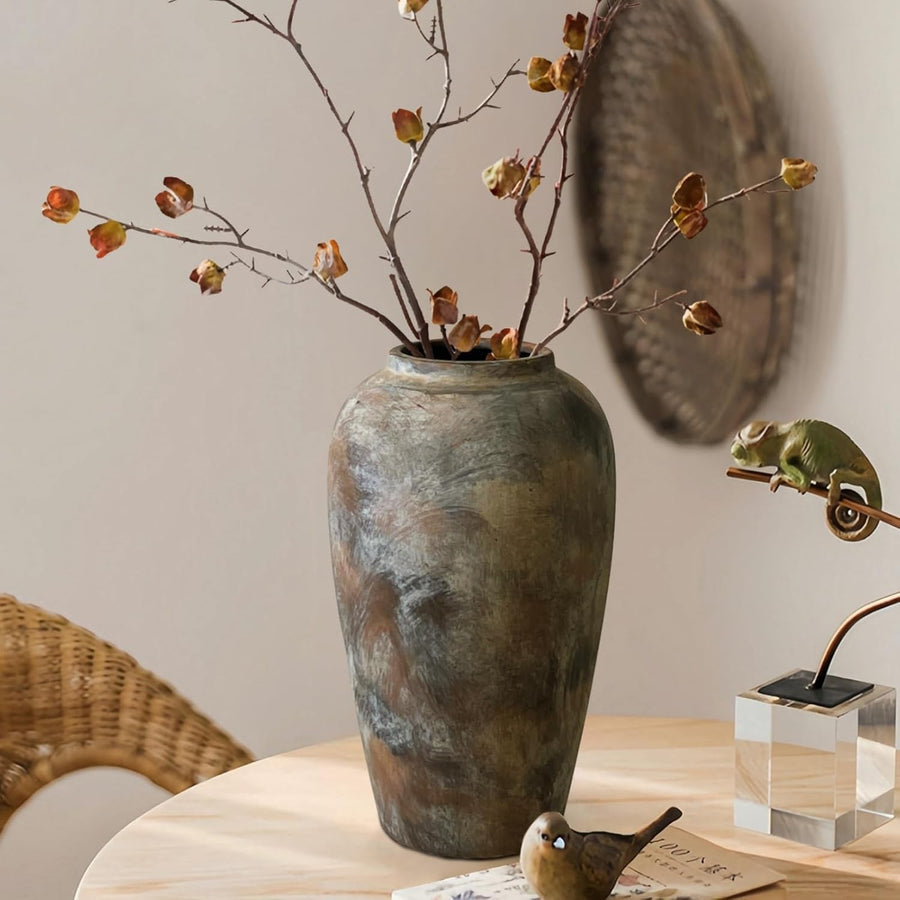 Large Rustic Ceramic Vase 12in Vintage Terracotta Home Decor Centerpiece - Kwikley
