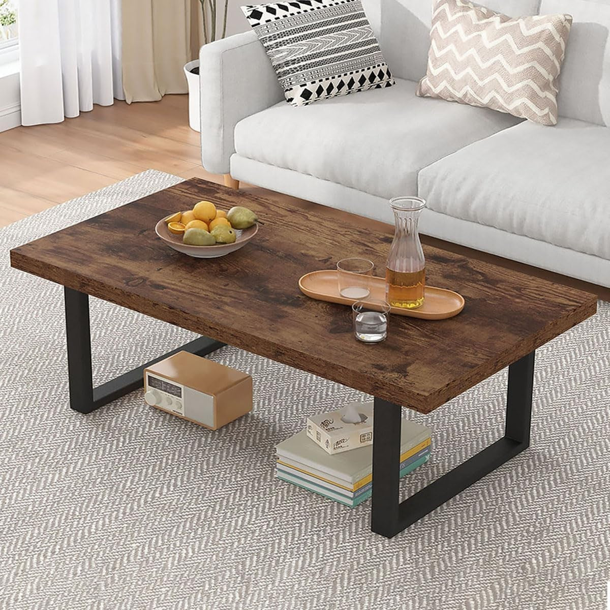 Large Rustic Coffee Table 160cm Industrial Wood Metal Centre Table Living Room - Kwikley