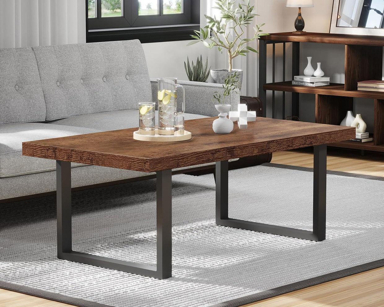 Large Rustic Coffee Table 160cm Industrial Wood Metal Centre Table Living Room - Kwikley