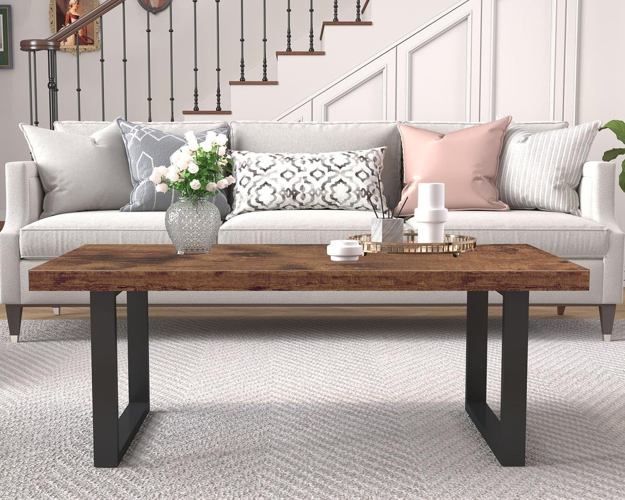 Large Rustic Coffee Table 160cm Industrial Wood Metal Centre Table Living Room - Kwikley