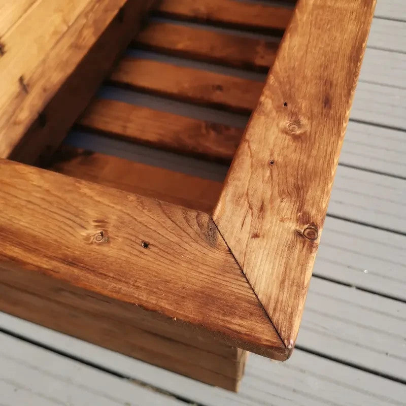 Large Rustic Wooden Garden Planter Trough 108cm Raised Bed Flower Box - Kwikley