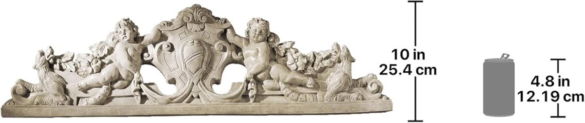 Large Sculptural Wall Pediment Cherub Plaque 94cm Resin Decor - Kwikley