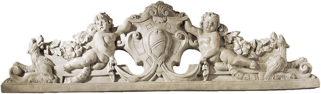 Large Sculptural Wall Pediment Cherub Plaque 94cm Resin Decor - Kwikley