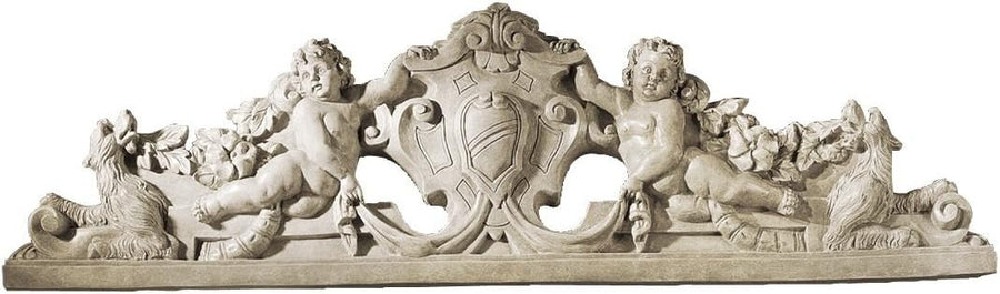 Large Sculptural Wall Pediment Cherub Plaque 94cm Resin Decor - Kwikley