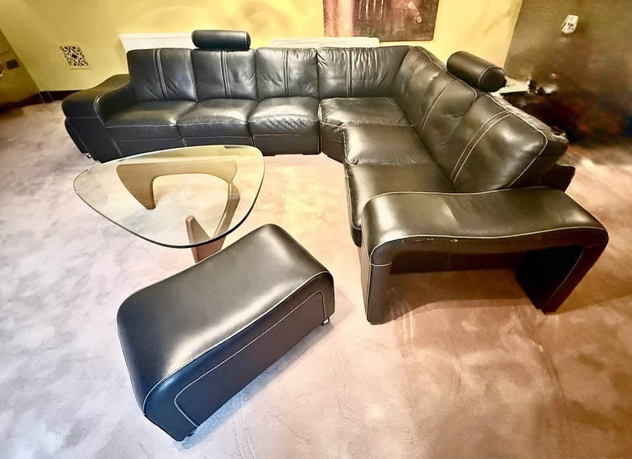 Large Sectional Black Leather Corner Sofa (PTP) - Kwikley