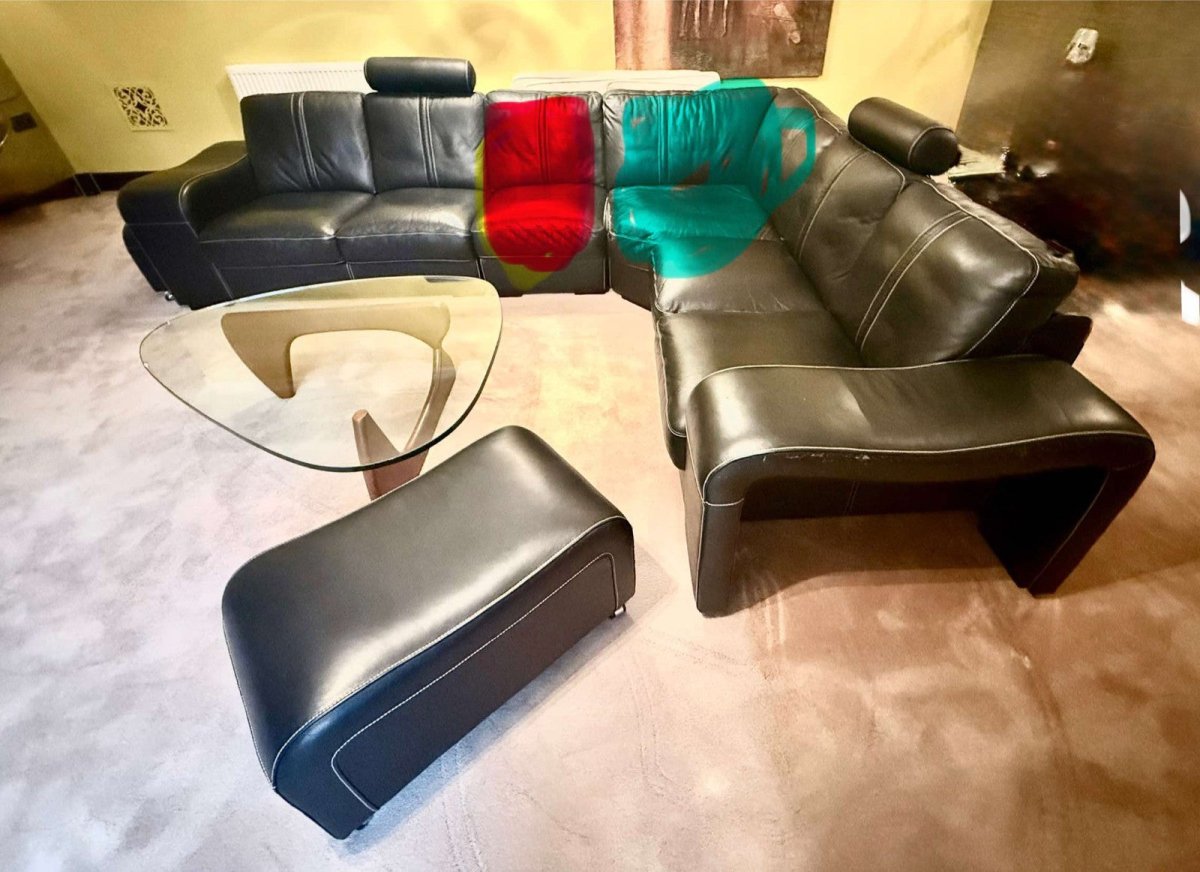 Large Sectional Black Leather Corner Sofa (PTP) - Kwikley