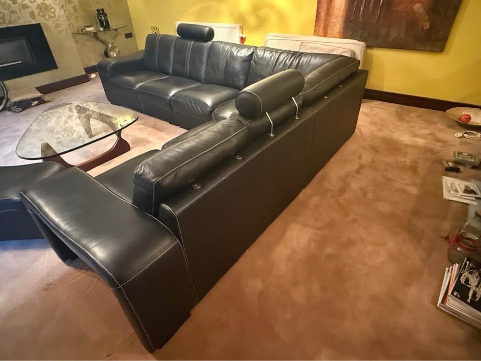 Large Sectional Black Leather Corner Sofa (PTP) - Kwikley