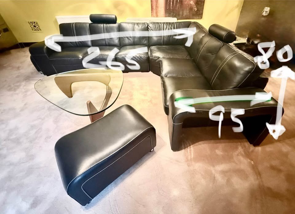 Large Sectional Black Leather Corner Sofa (PTP) - Kwikley