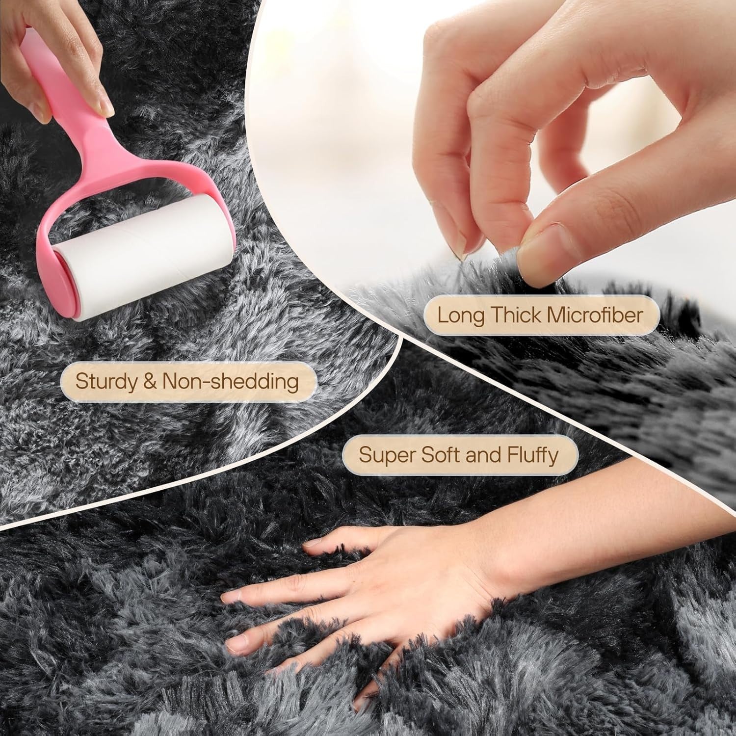 Large Shaggy Rug 160x230cm Soft Plush Anti Slip Fluffy Carpet Dark Grey - Kwikley