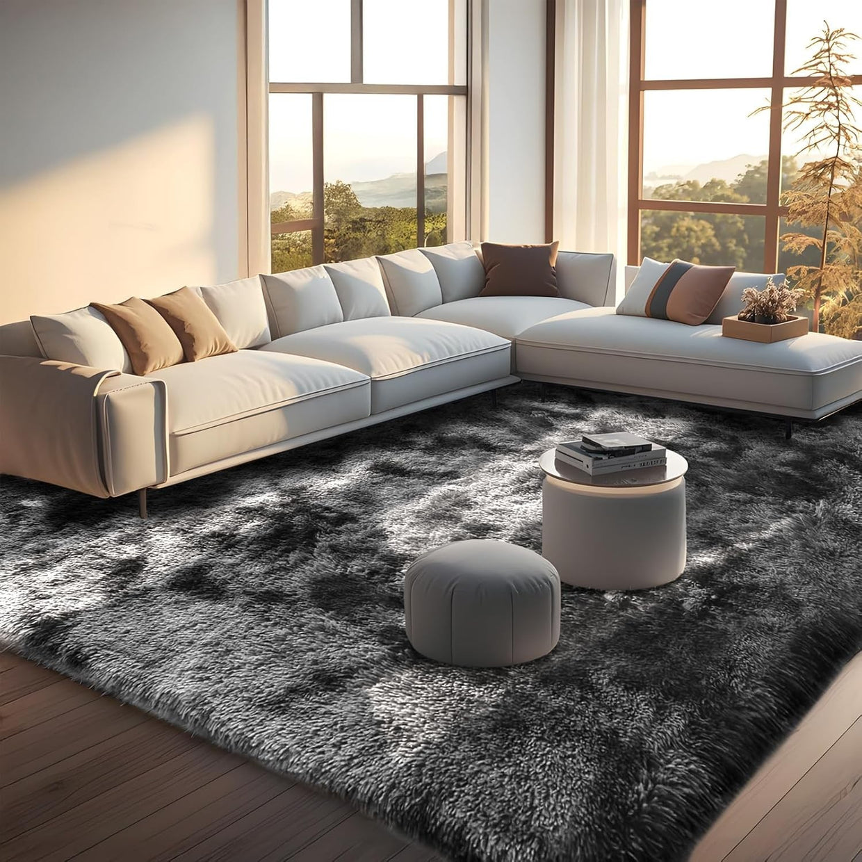 Large Shaggy Rug 160x230cm Soft Plush Anti Slip Fluffy Carpet Dark Grey - Kwikley