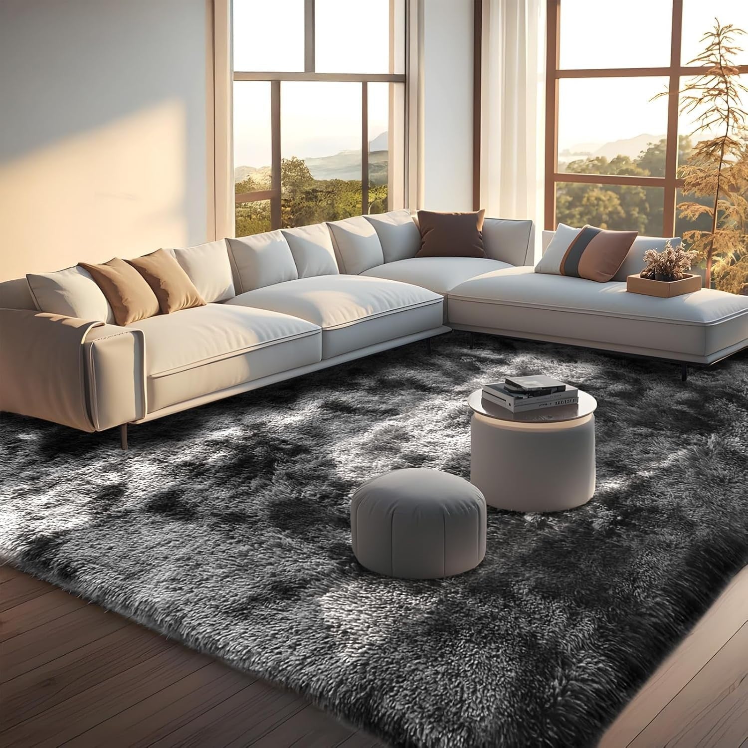 Large Shaggy Rug 160x230cm Soft Plush Anti Slip Fluffy Carpet Dark Grey - Kwikley