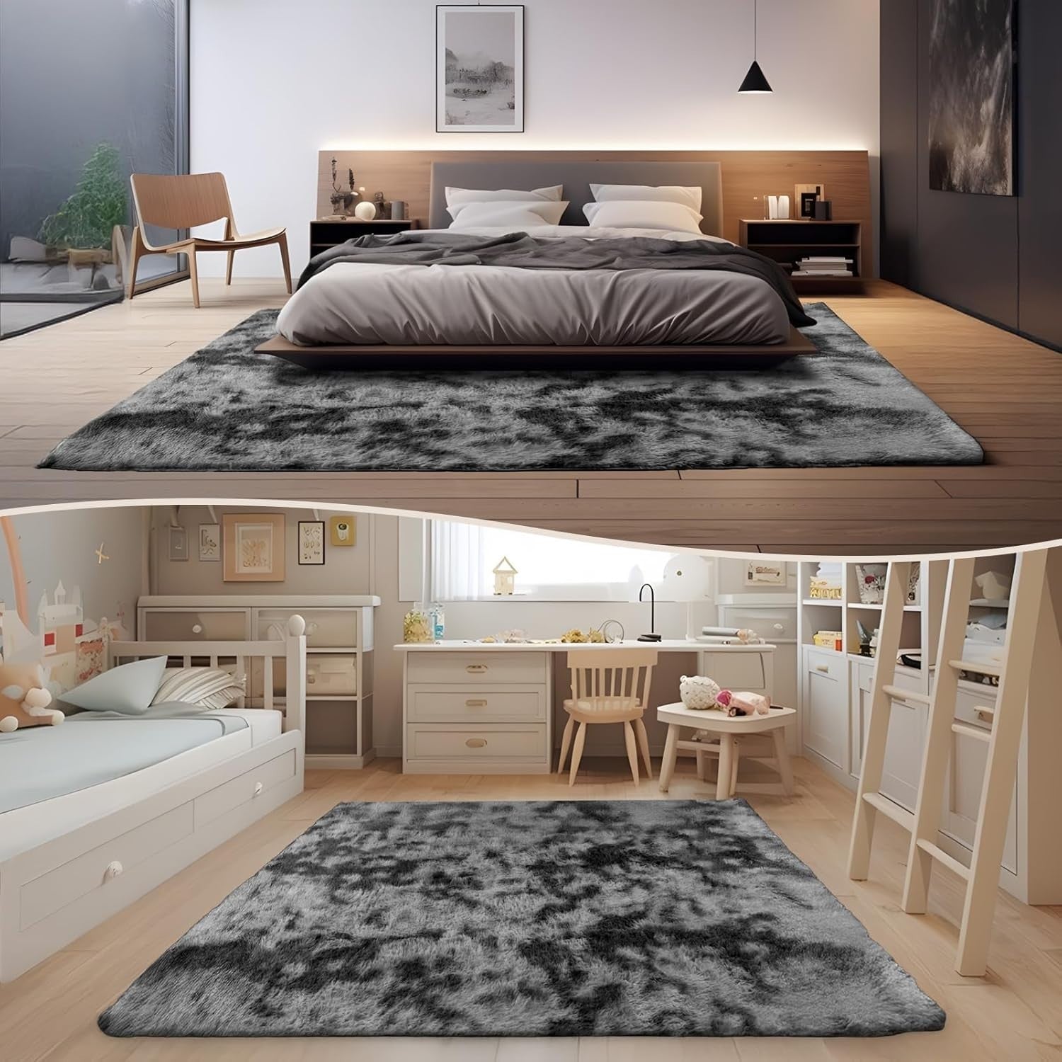 Large Shaggy Rug 160x230cm Soft Plush Anti Slip Fluffy Carpet Dark Grey - Kwikley