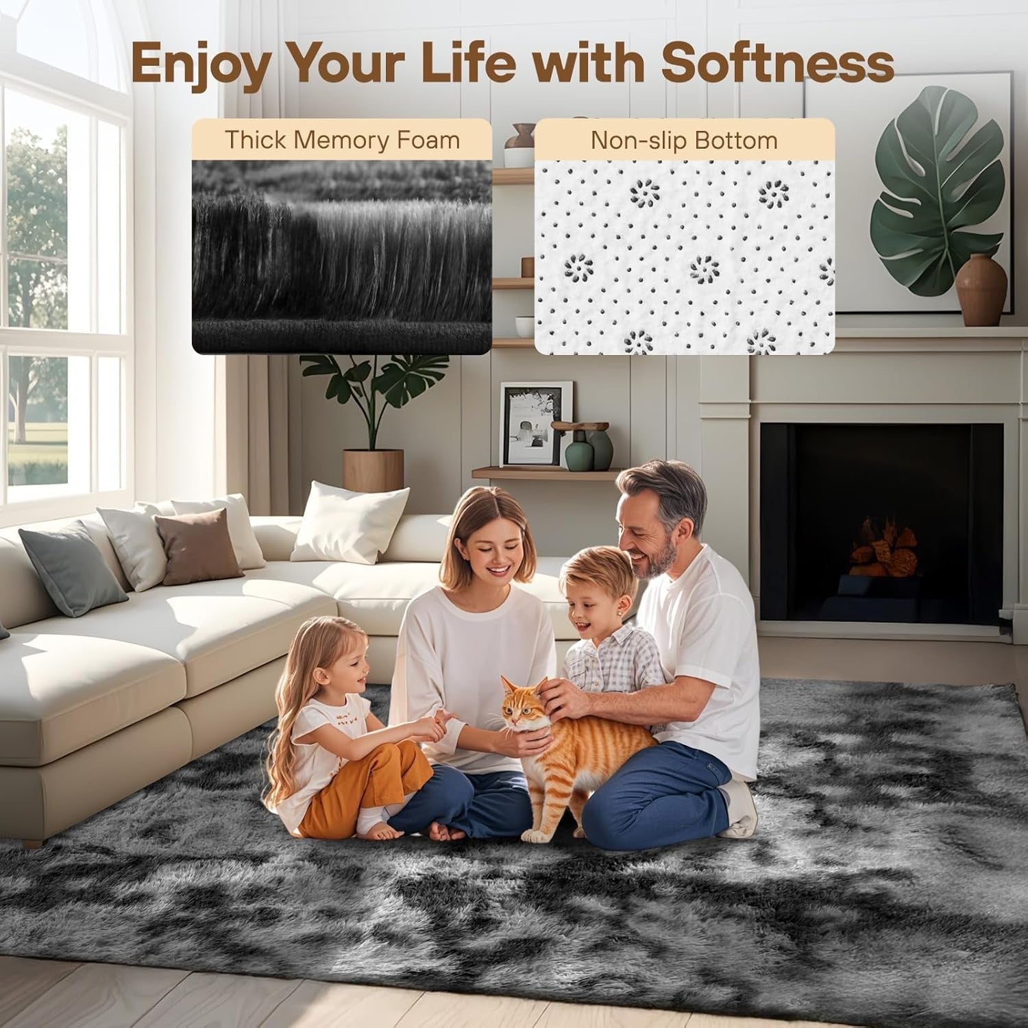 Large Shaggy Rug 160x230cm Soft Plush Anti Slip Fluffy Carpet Dark Grey - Kwikley