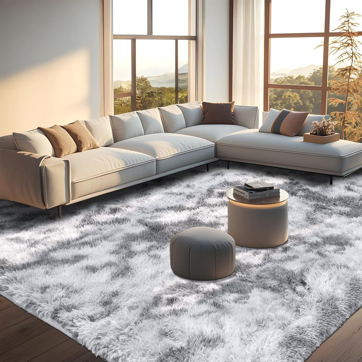 Large Shaggy Rug 160x230cm Soft Plush Anti Slip Fluffy Carpet Grey - Kwikley