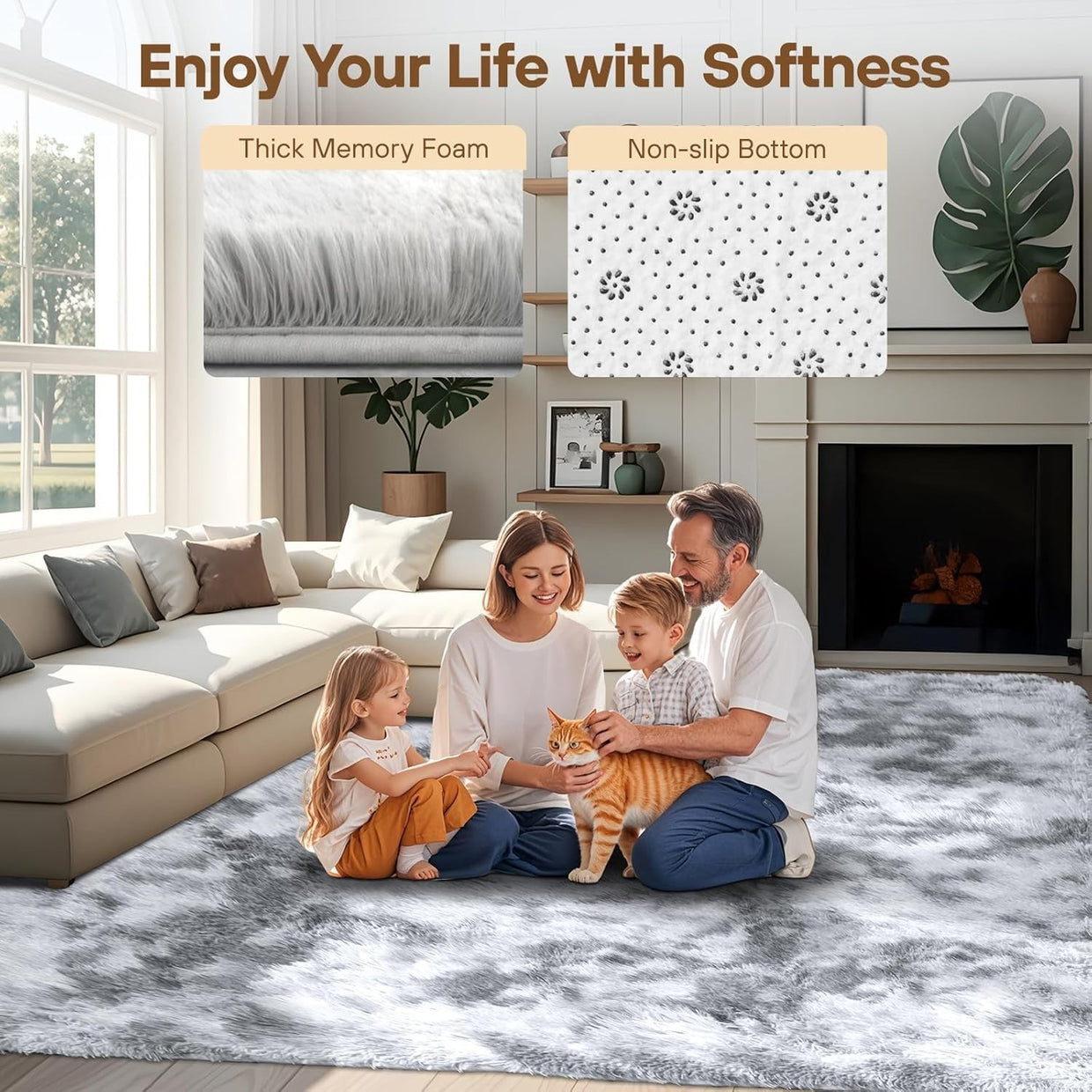 Large Shaggy Rug 160x230cm Soft Plush Anti Slip Fluffy Carpet Grey - Kwikley