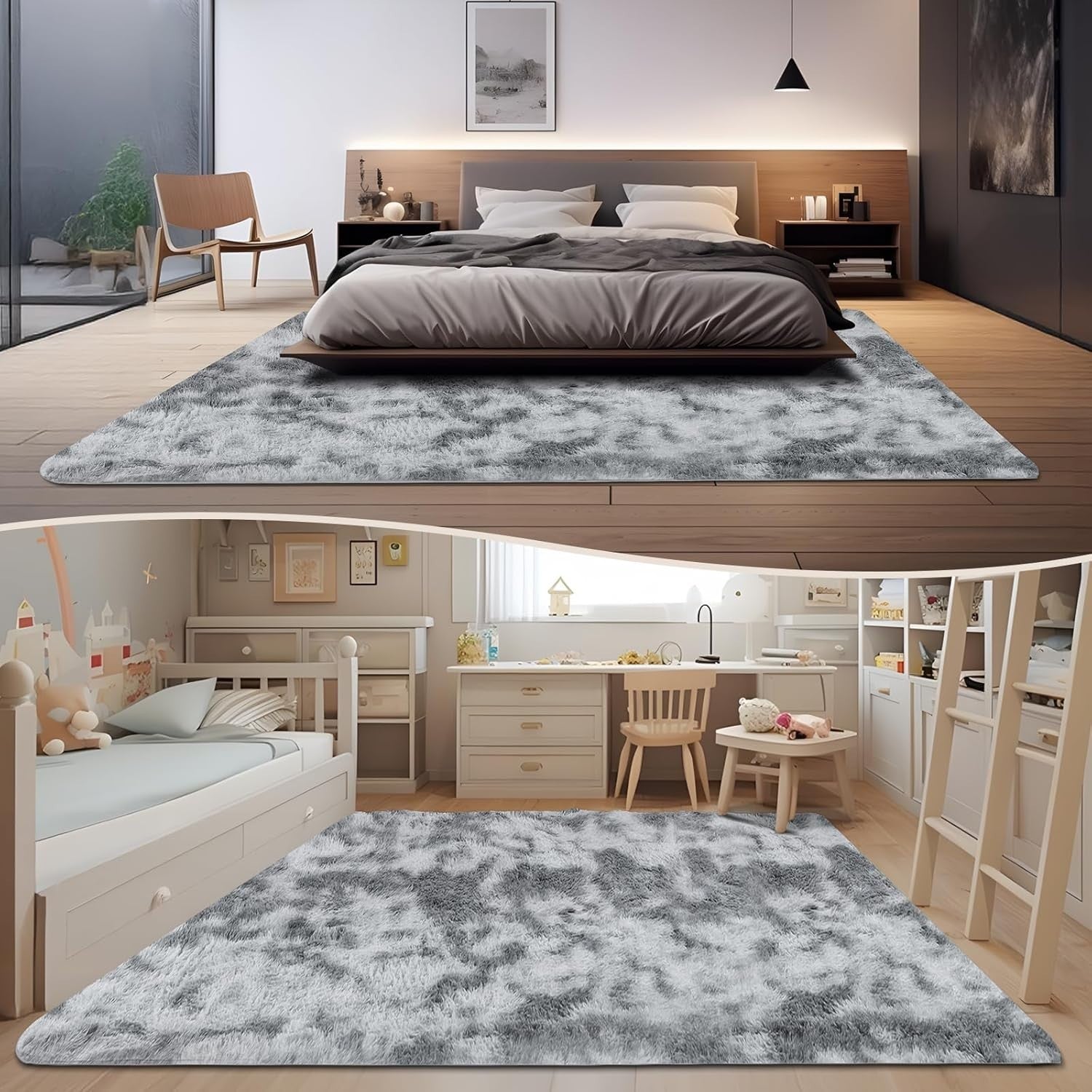 Large Shaggy Rug 160x230cm Soft Plush Anti Slip Fluffy Carpet Grey - Kwikley