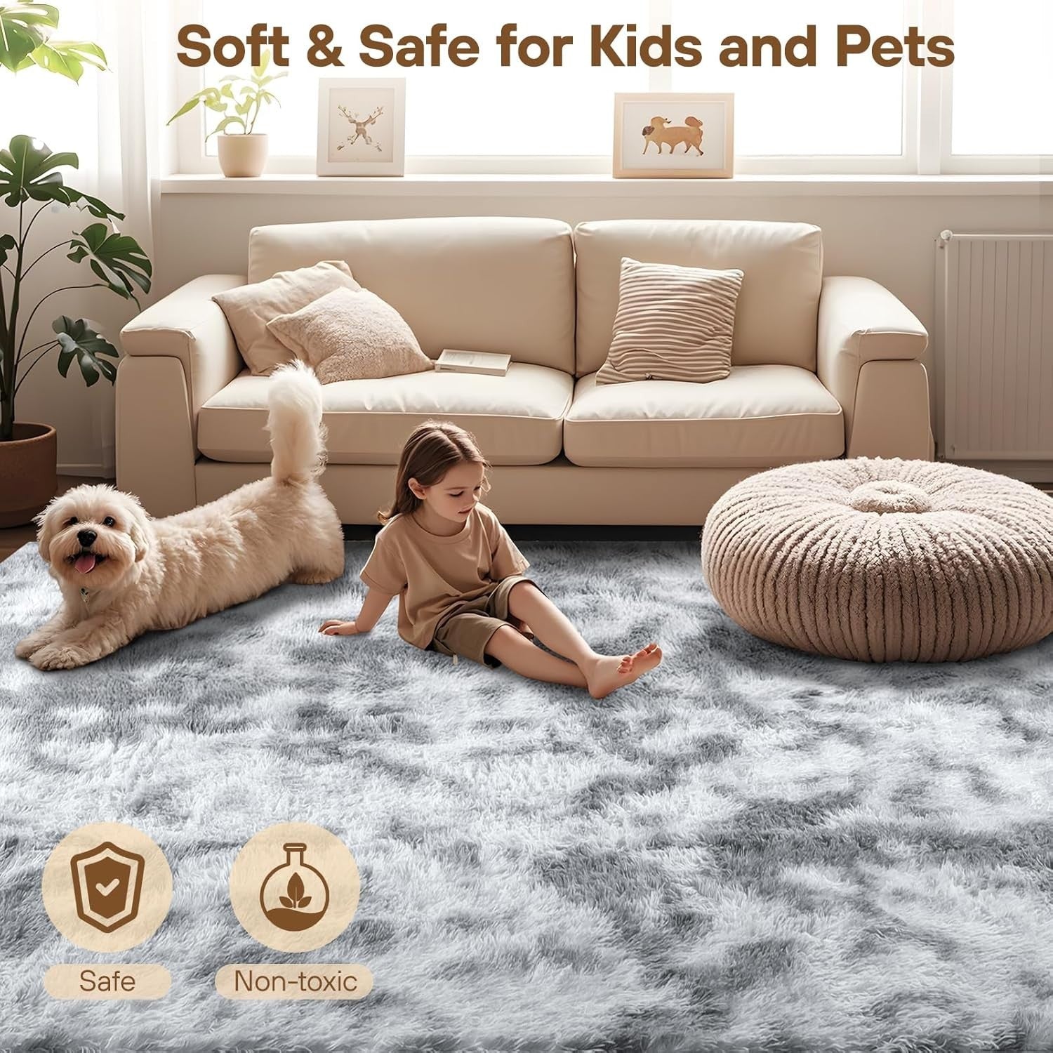 Large Shaggy Rug 160x230cm Soft Plush Anti Slip Fluffy Carpet Grey - Kwikley