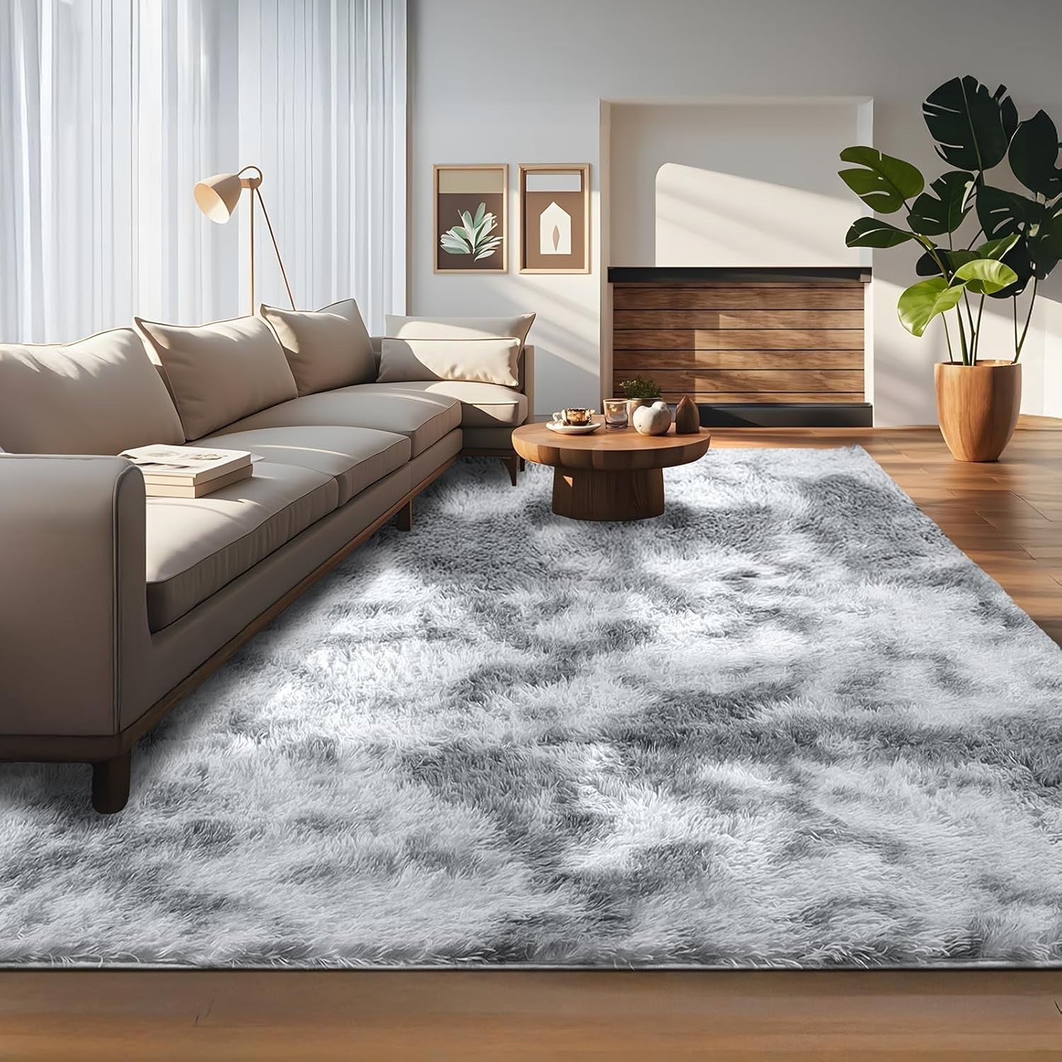 Large Shaggy Rug 160x230cm Soft Plush Anti Slip Fluffy Carpet Grey - Kwikley