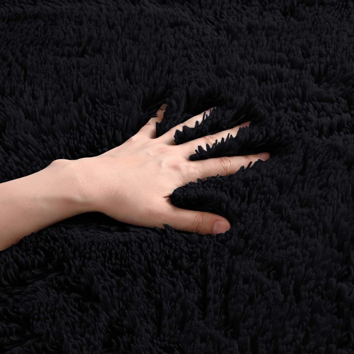 Large Shaggy Rug 80x150cm Set of 2 Soft Plush Anti Slip Fluffy Carpet Black - Kwikley