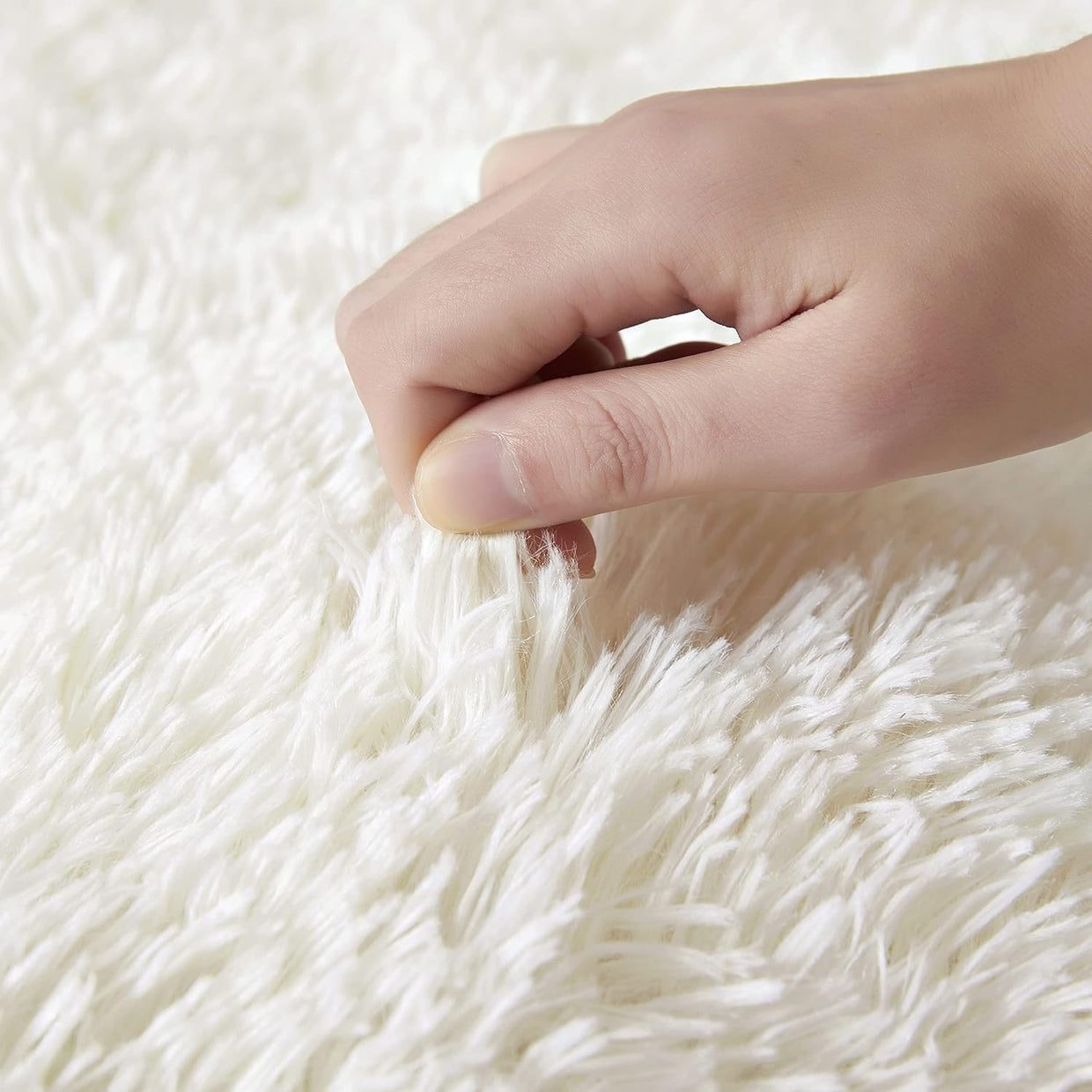 Large Shaggy Rug 80x150cm Set of 2 Soft Plush Anti Slip Fluffy Carpet Cream - Kwikley