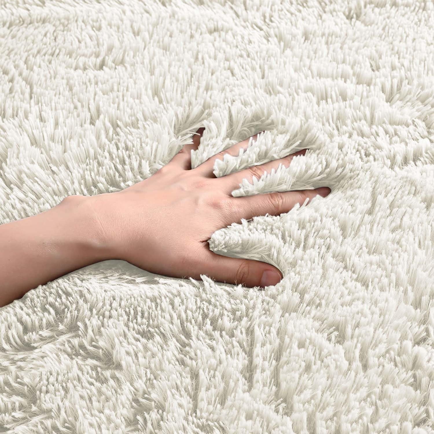 Large Shaggy Rug 80x150cm Set of 2 Soft Plush Anti Slip Fluffy Carpet Cream - Kwikley