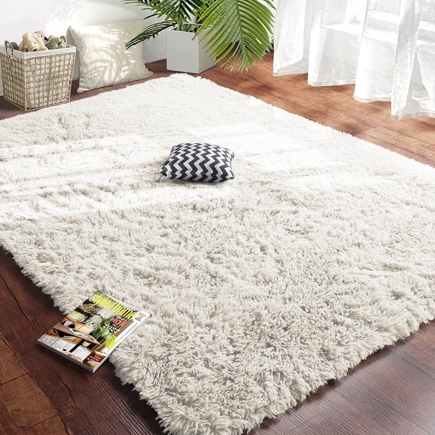 Large Shaggy Rug 80x150cm Set of 2 Soft Plush Anti Slip Fluffy Carpet Cream - Kwikley