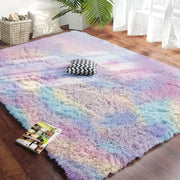 Large Shaggy Rug 80x150cm Set of 2 Soft Plush Anti Slip Fluffy Carpet Rainbow - Kwikley