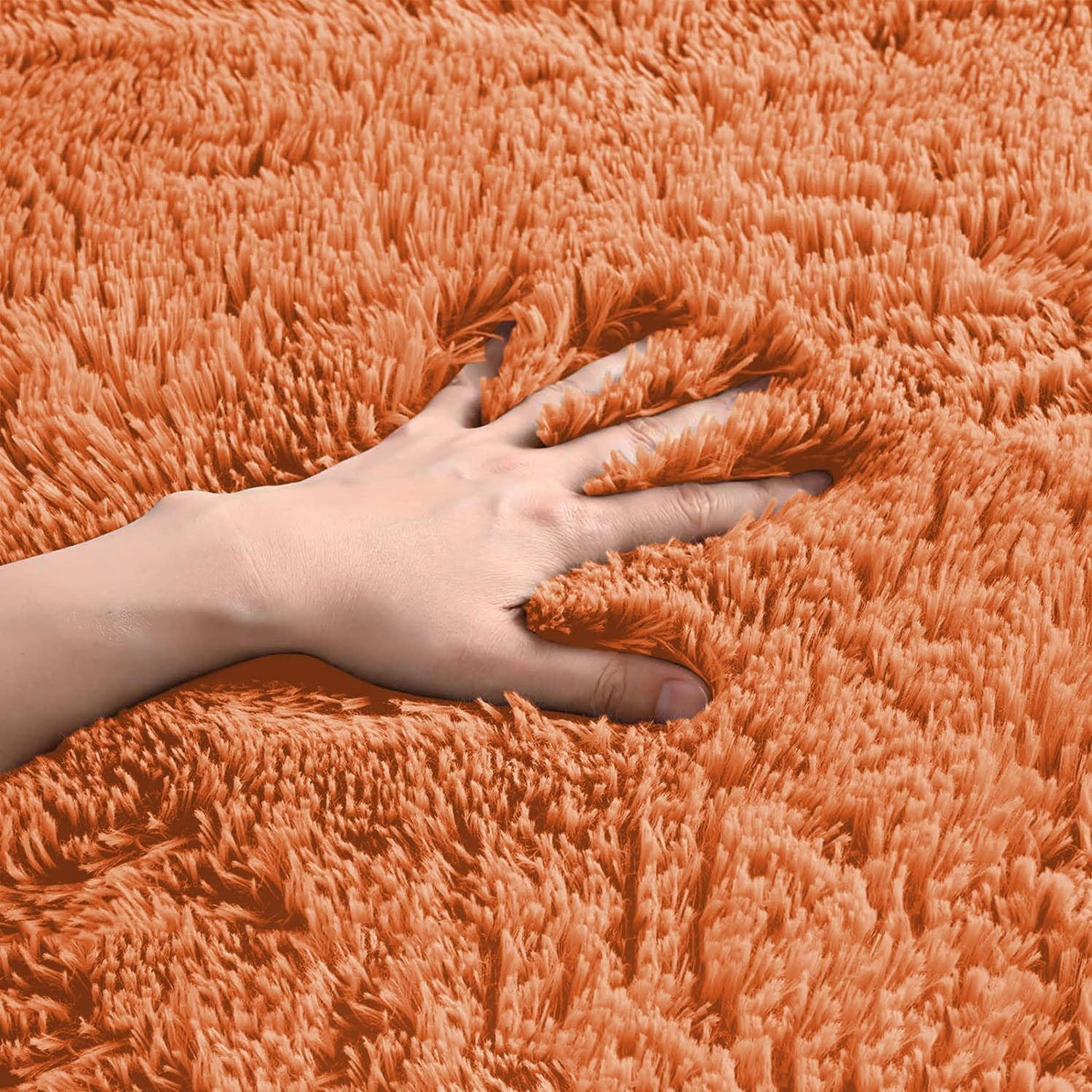 Large Shaggy Rug 80x150cm Set of 2 Soft Plush Anti Slip Fluffy Carpet Rust - Kwikley