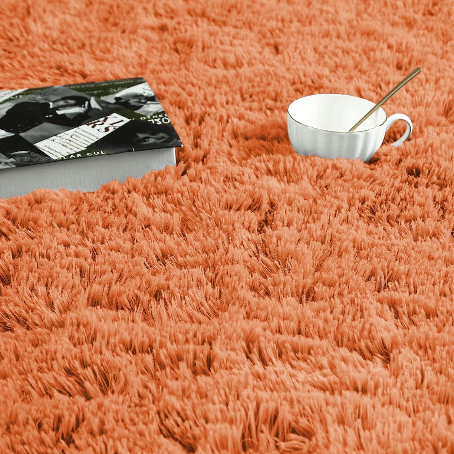 Large Shaggy Rug 80x150cm Set of 2 Soft Plush Anti Slip Fluffy Carpet Rust - Kwikley