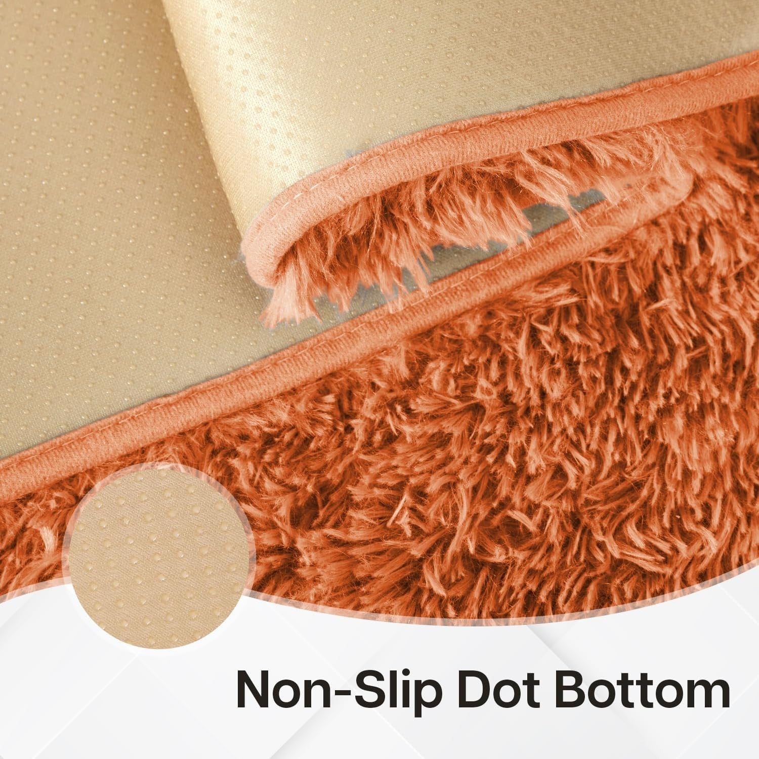 Large Shaggy Rug 80x150cm Set of 2 Soft Plush Anti Slip Fluffy Carpet Rust - Kwikley