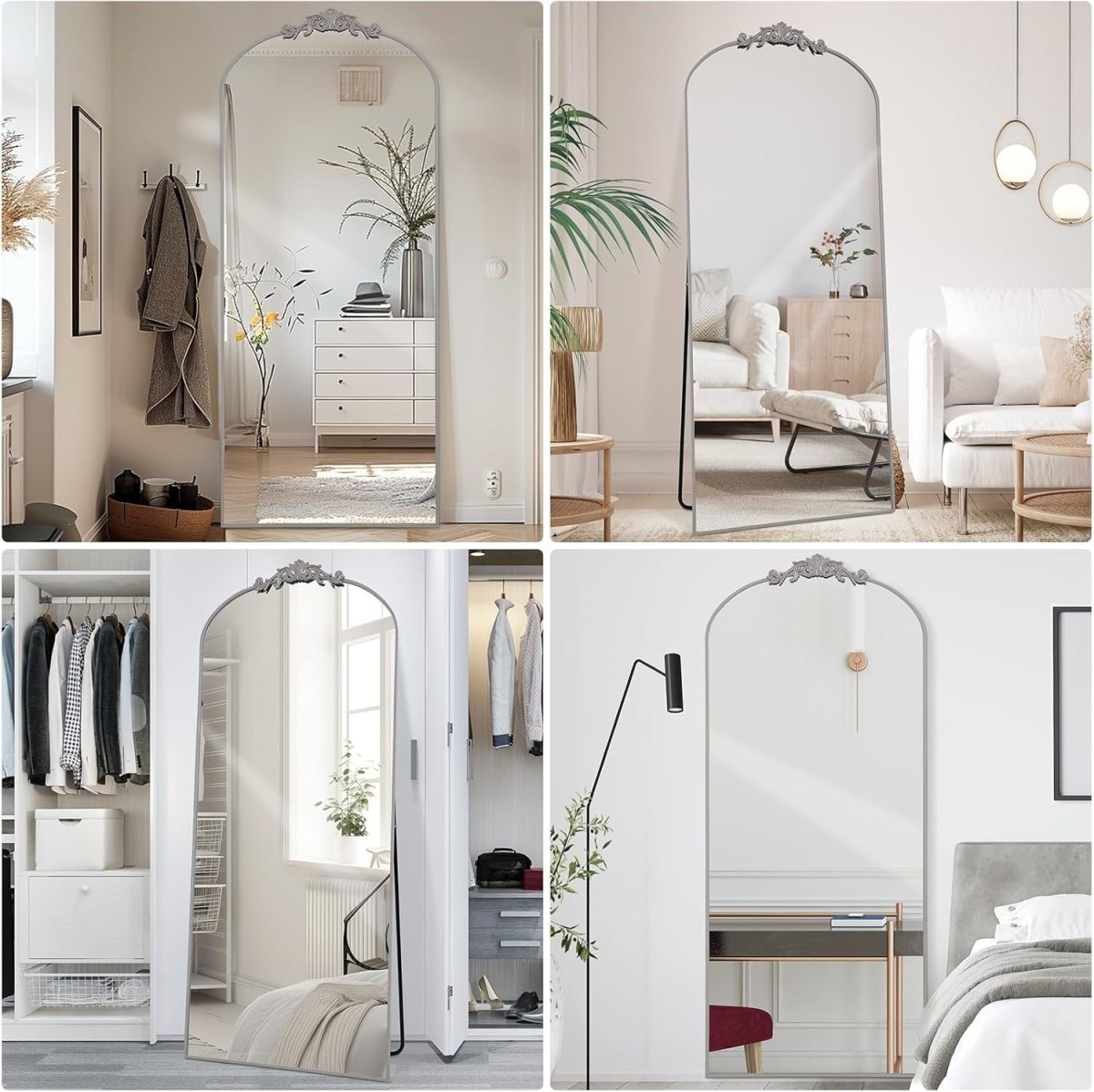 Large Silver Arch Mirror 180x76cm Wall Leaning Full Body Dressing Mirror - Kwikley