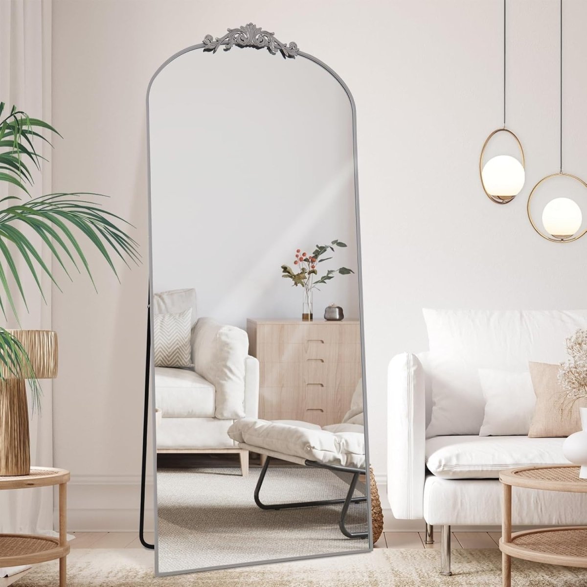 Large Silver Arch Mirror 180x76cm Wall Leaning Full Body Dressing Mirror - Kwikley
