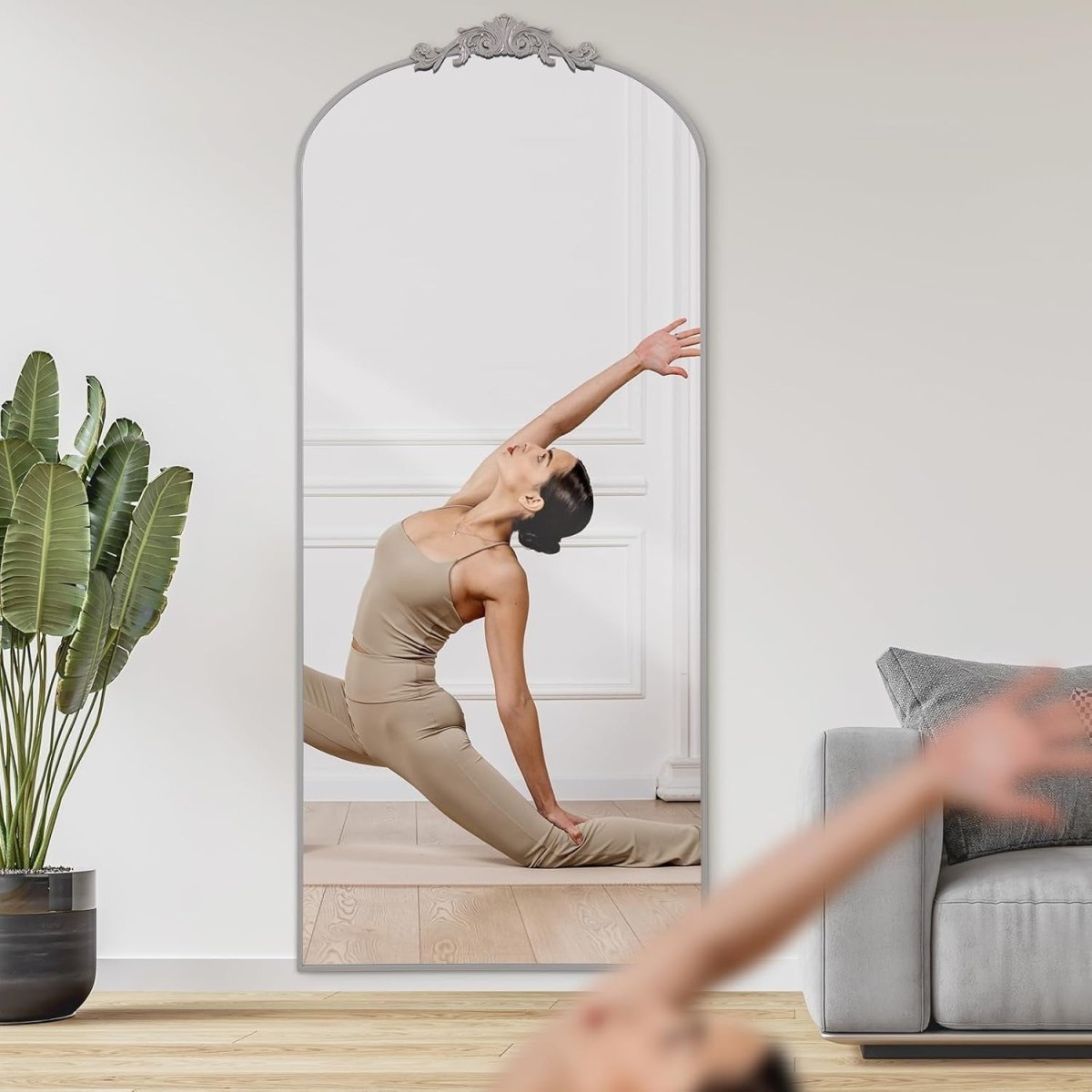 Large Silver Arch Mirror 180x76cm Wall Leaning Full Body Dressing Mirror - Kwikley