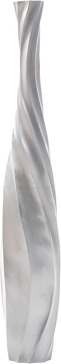 Large Silver Curved Floor Vase 85cm Tall Wooden Decor for Pampas Grass - Kwikley