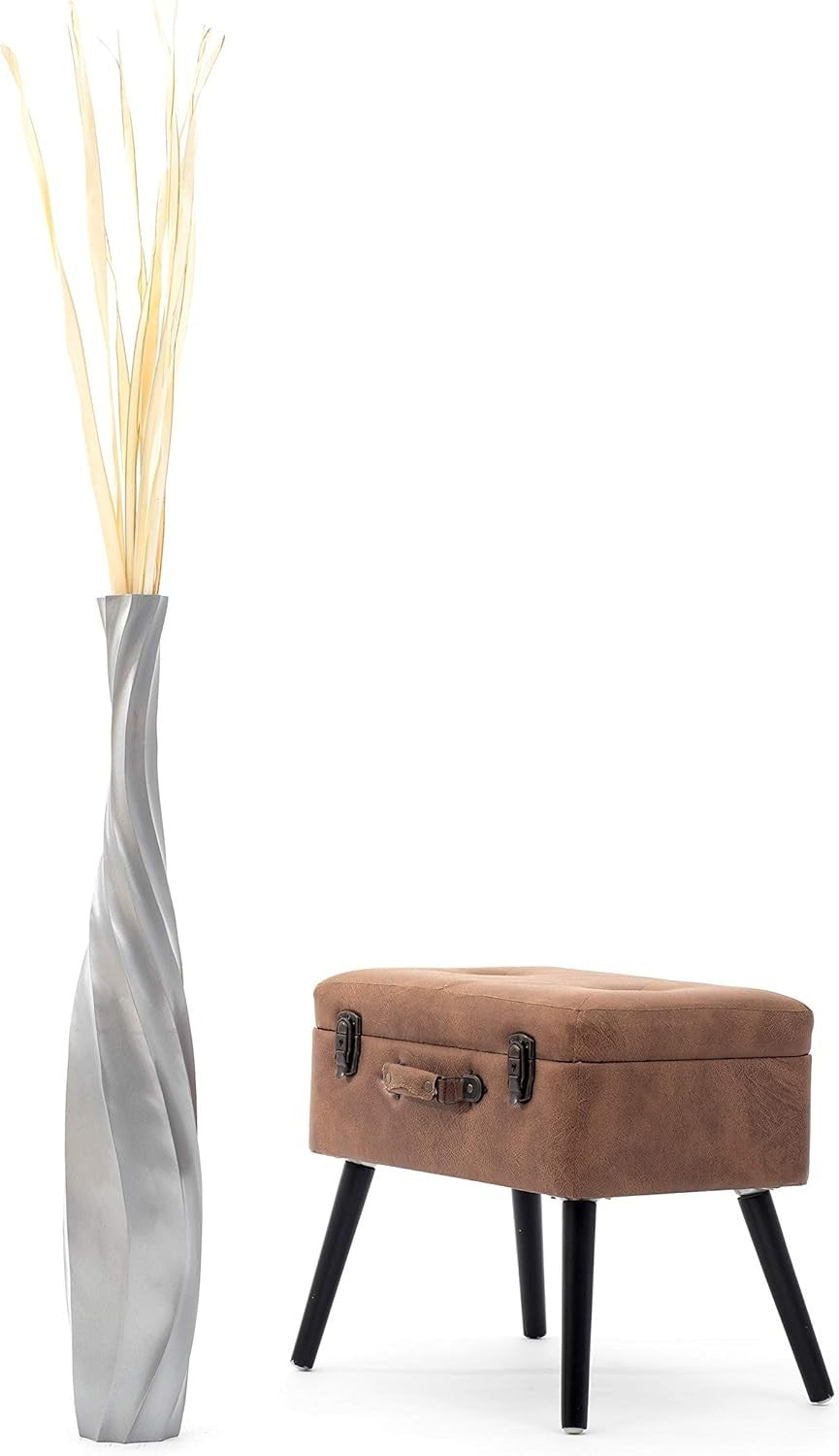 Large Silver Curved Floor Vase 85cm Tall Wooden Decor for Pampas Grass - Kwikley
