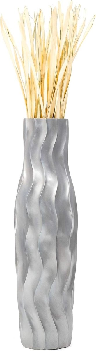 Large Silver Floor Vase 85cm Tall Farmhouse Decorative Vase for Pampas - Kwikley