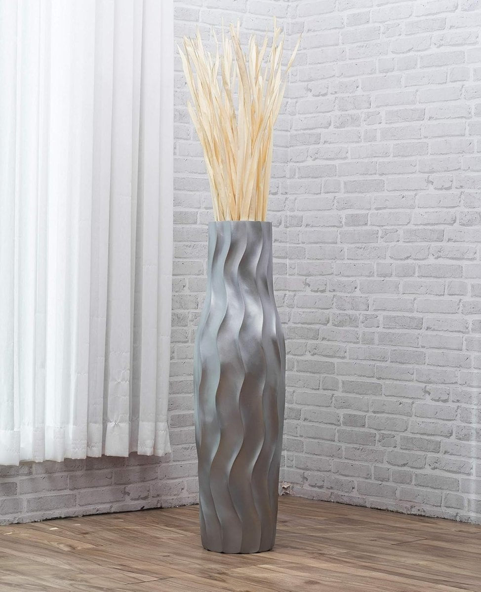 Large Silver Floor Vase 85cm Tall Farmhouse Decorative Vase for Pampas - Kwikley