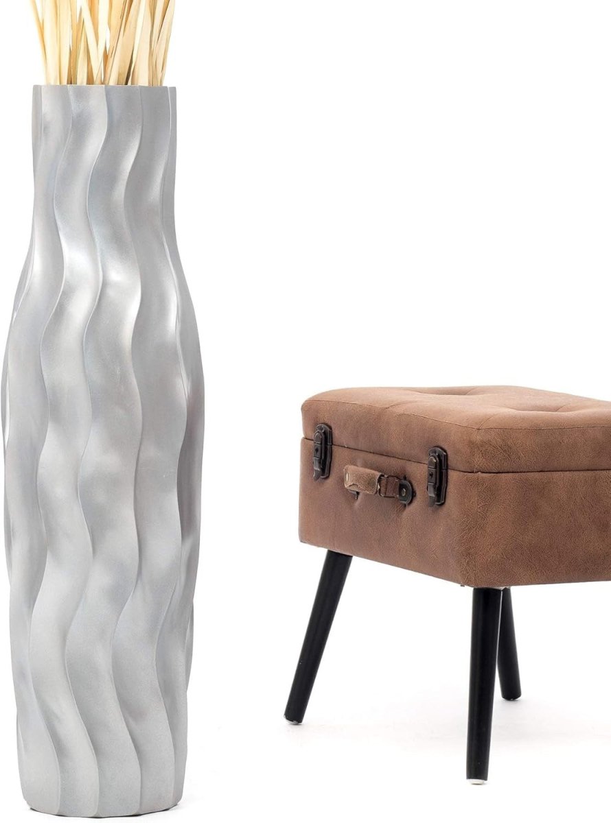 Large Silver Floor Vase 85cm Tall Farmhouse Decorative Vase for Pampas - Kwikley
