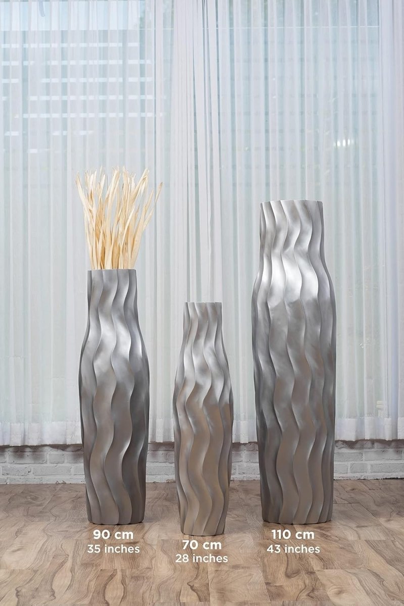 Large Silver Floor Vase 85cm Tall Farmhouse Decorative Vase for Pampas - Kwikley