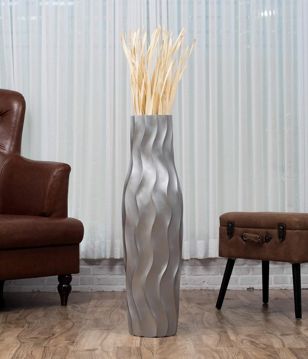 Large Silver Floor Vase 85cm Tall Farmhouse Decorative Vase for Pampas - Kwikley