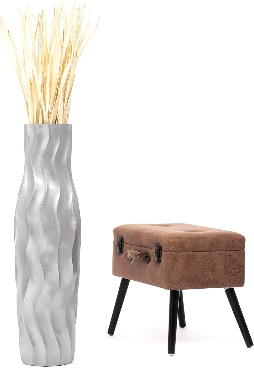 Large Silver Floor Vase 85cm Tall Farmhouse Decorative Vase for Pampas - Kwikley