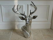 Large Silver Stag Head Sculpture 65cm Freestanding or Wall - Kwikley