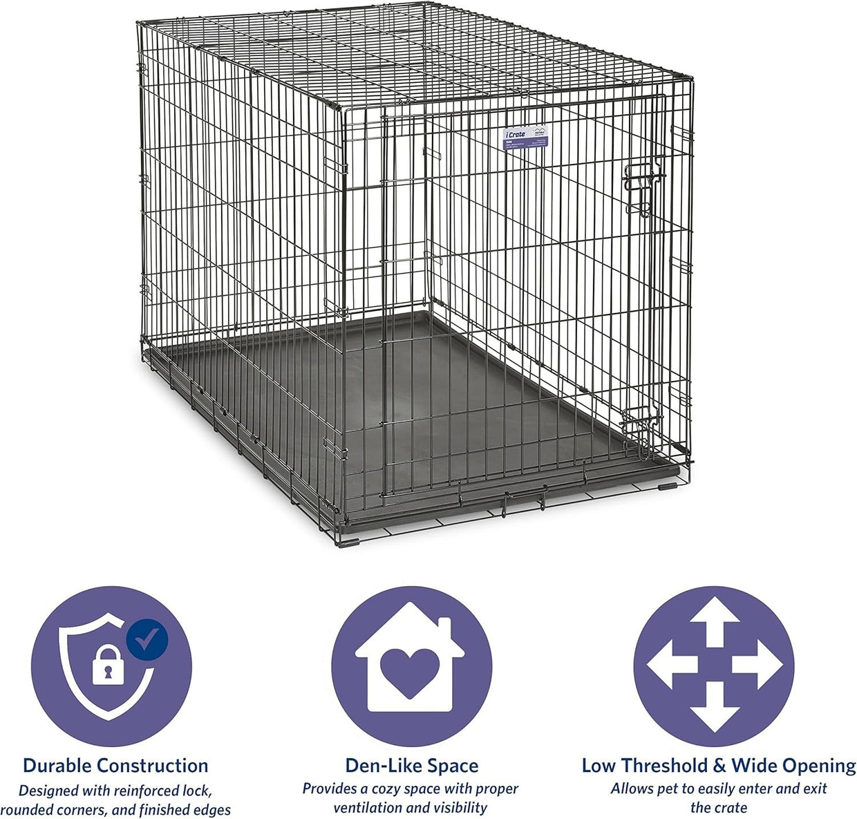 Large Single Door Dog Crate with Divider Panel, Leak - Proof Pan & Foldable - Kwikley