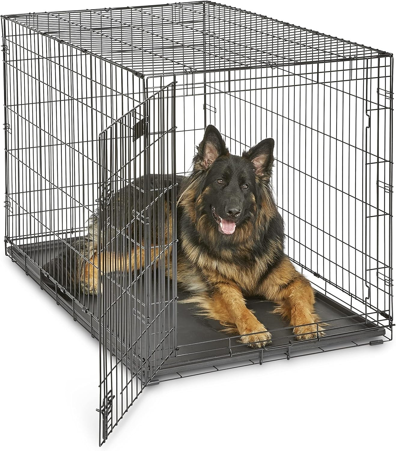 Large Single Door Dog Crate with Divider Panel, Leak - Proof Pan & Foldable - Kwikley